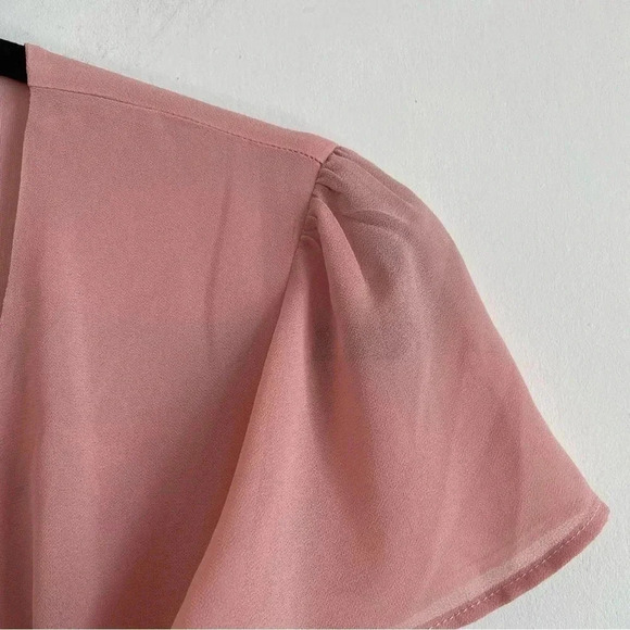 Show Me Your Mumu Pale Pink Chiffon Wrap Maxi Dress Short Sleeve Bridesmaid XS - Picture 7 of 10